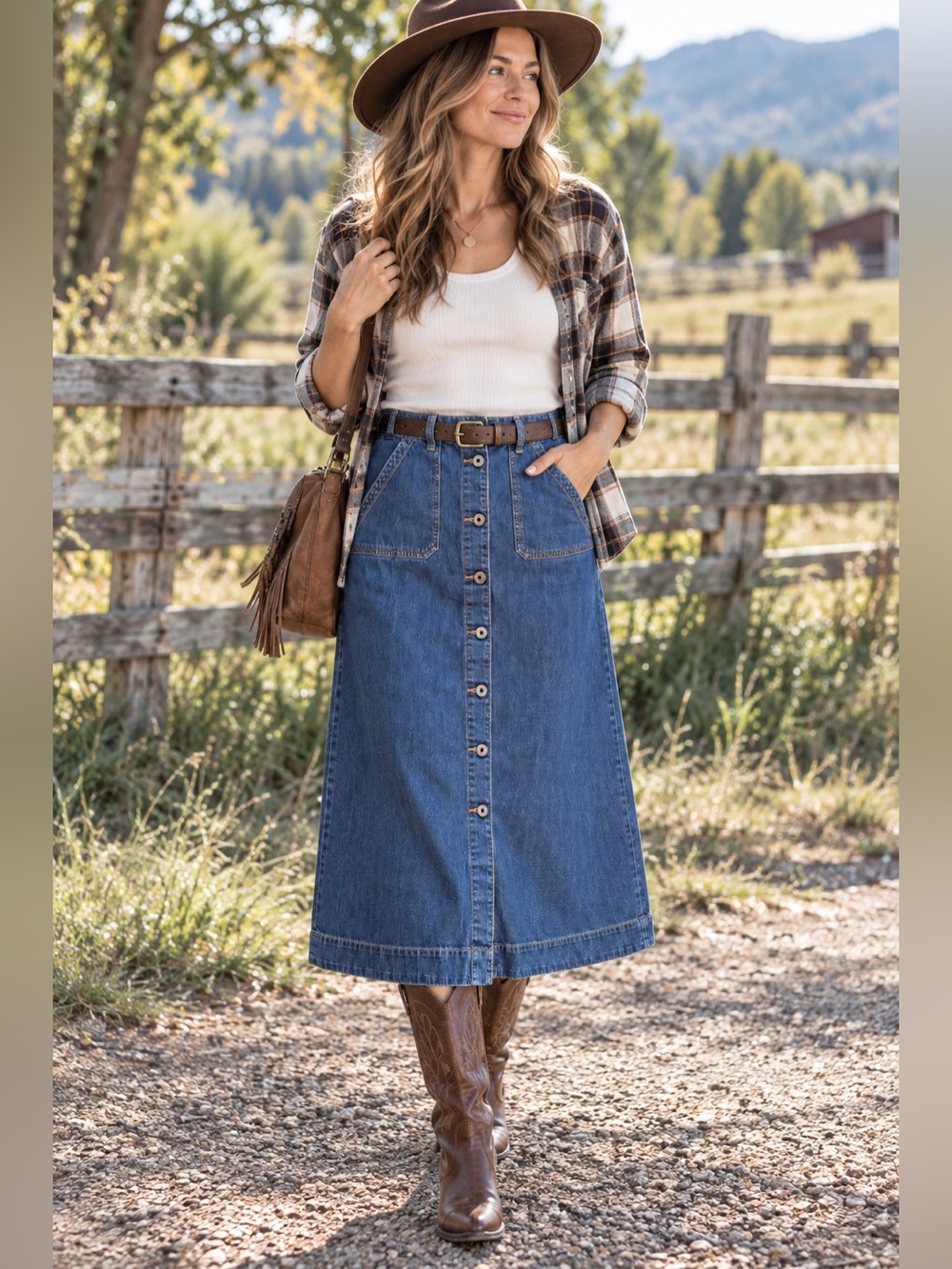 Lauren Ralph Lauren Denim Maxi Skirt Size 6 Button Front Western Y2K